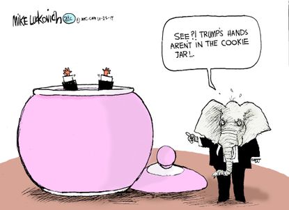 Political Cartoon U.S. Trump Hands Cookie Jar
