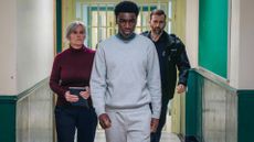 Marie Louise O&rsquo;Dell (SIOBHAN FINNERAN); Christopher (Ushindi) Madubuko (CHUKWUBUIKEM MOLOKWU); Custodial Manager Bobby Bailey (DAVID TENNANT) in Time season 3