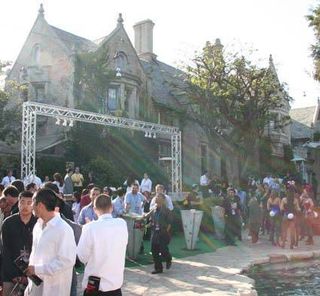 The CGS draft party begins at the pool and grotto area of the Playboy Mansion.