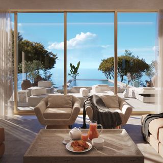 living room with sea view in cyprus