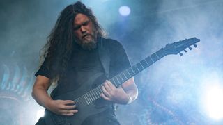 Guitarist Marten Hagstrom of Meshuggah performs at Aftershock Festival at Discovery Park on October 22, 2016 in Sacramento, California.