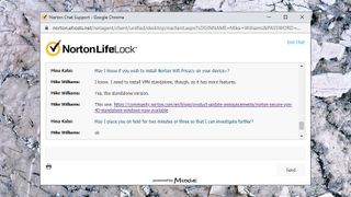 „Norton Secure VPN“ palaikymo pokalbis