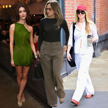 a collage of Daisy Edgar Jones, Jennifer Lopez, and Jennifer Lawrence wearing toe baring shoes