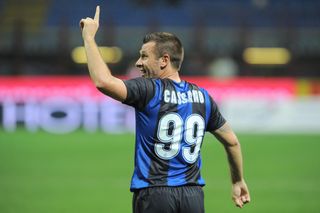 Antonio Cassano celebrates after scoring for Inter against Fiorentina, 2013