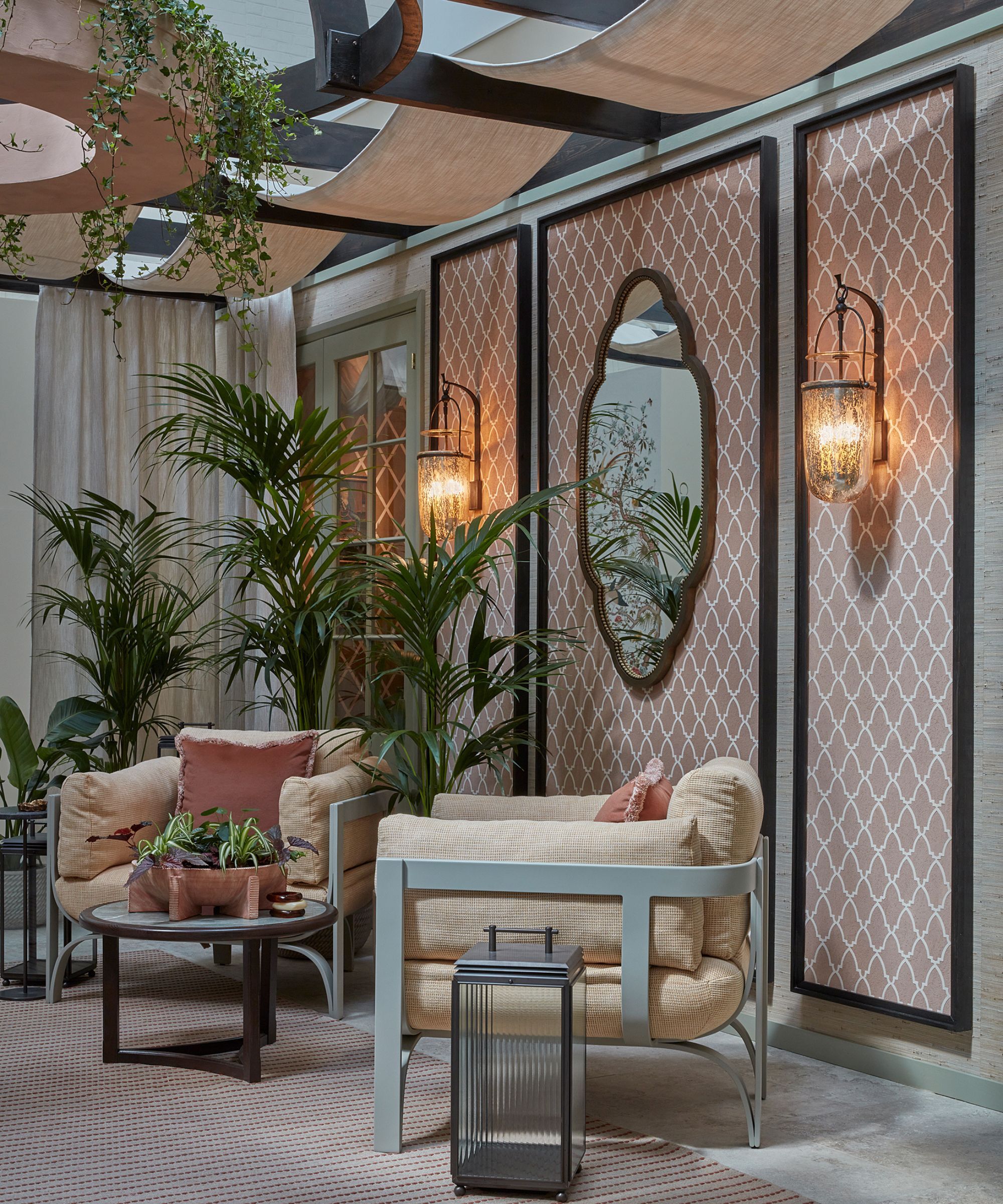 Seating area in an indoor courtyard garden