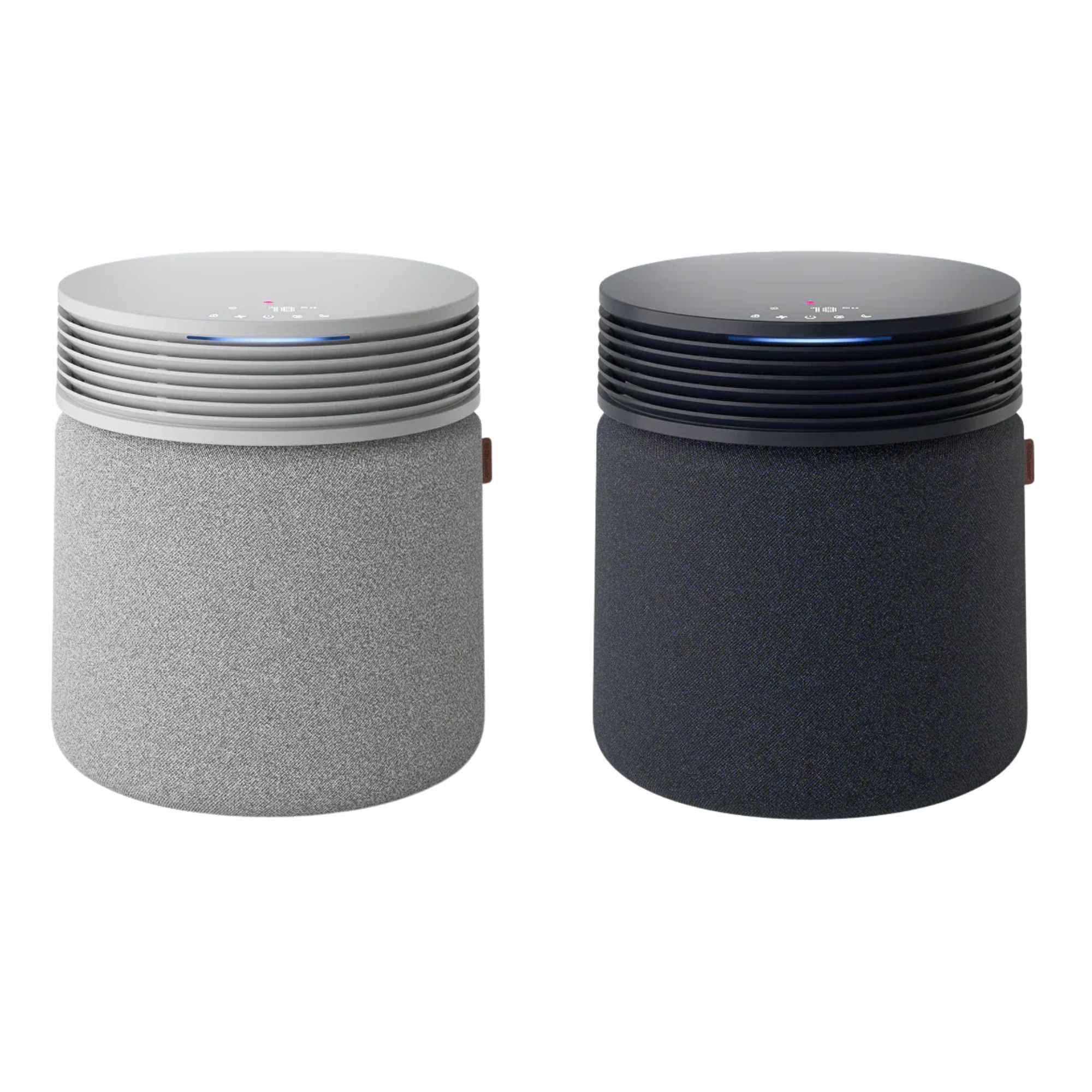 Grey and dark blue Blueair Blue Signature Air Purifiers next to each other