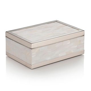 pearl coloured trinket box with white background