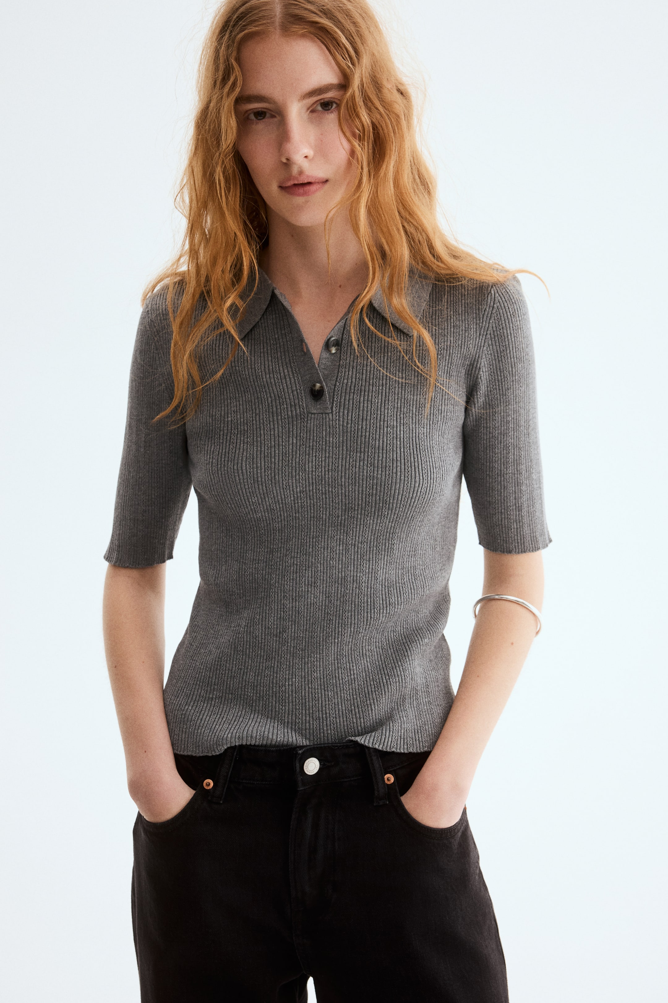 Pointelle-Knit Top - Black