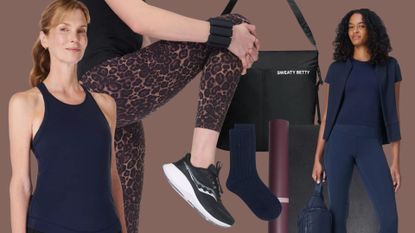 Top, leggings, socks, yoga mat, bag in the Sweaty Betty sale for Cyber Monday
