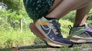 Runner's feet wearing the Nike Zegama 2 shoes on the trail