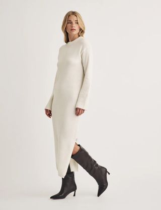 Nobody's Child Cream Crew Neck Knitted Midi Jumper Dress