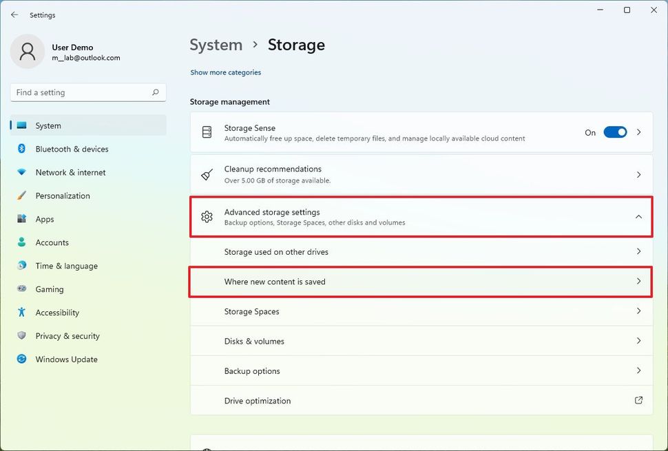 How to change where files and apps are saved by default on windows 11 