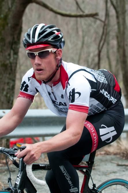 Andy Baker on one of the 17 switchbacks of the Green River Cove climb featured in Gran Fondo Hincapie.