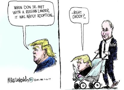 Political cartoon U.S. Trump Russian collusion Trump Jr. Putin adoption