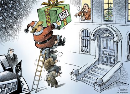 Political cartoon U.S. GOP tax plan 1 percent Christmas Trump