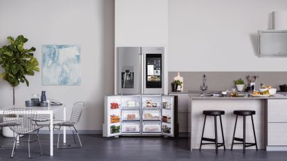 what is a smart fridge and do I need one? open plan kitchen with stylish smart fridge by samsung