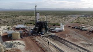 An aerial view of Blue Origin's engine test facility in West Texas, where the BE-3U engines for New Glenn's upper stage are being tested.