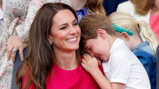 Catherine, Duchess of Cambridge and Prince Louis of Cambridge attend the Platinum Pageant on The Mall on June 5, 2022 in London, England. The Platinum Jubilee of Elizabeth II is being celebrated from June 2 to June 5, 2022, in the UK and Commonwealth to mark the 70th anniversary of the accession of Queen Elizabeth II on 6 February 1952.