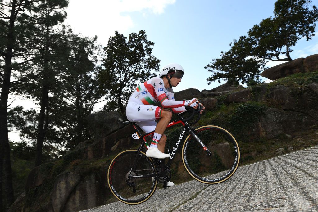 MIRADOR DE ZARO DUMBRA SPAIN NOVEMBER 03 Ivo Oliveira of Portugal and UAE Team Emirates during the 75th Tour of Spain 2020 Stage 13 a 337km Individual Time Trial stage from Muros to Mirador de zaro Dumbra 278m ITT lavuelta LaVuelta20 La Vuelta on November 03 2020 in Mirador de zaro Dumbra Spain Photo by David RamosGetty Images