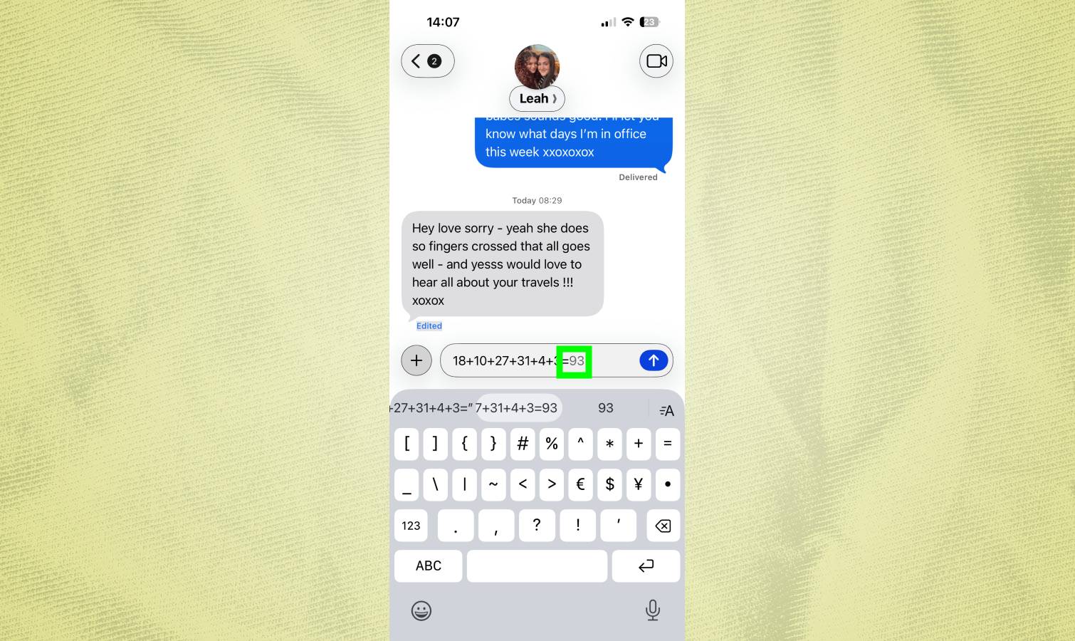 Math equation in iPhone keyboard in messages app