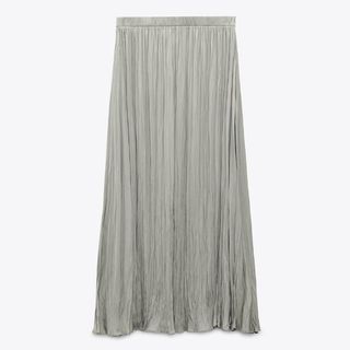 zara pleated silver skirt flat lay