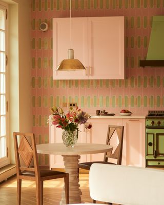 pink and green kitchen