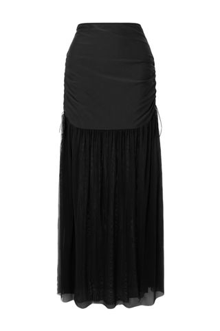 Leslie Amon Ruched Stretch-Jersey And Mesh Maxi Skirt