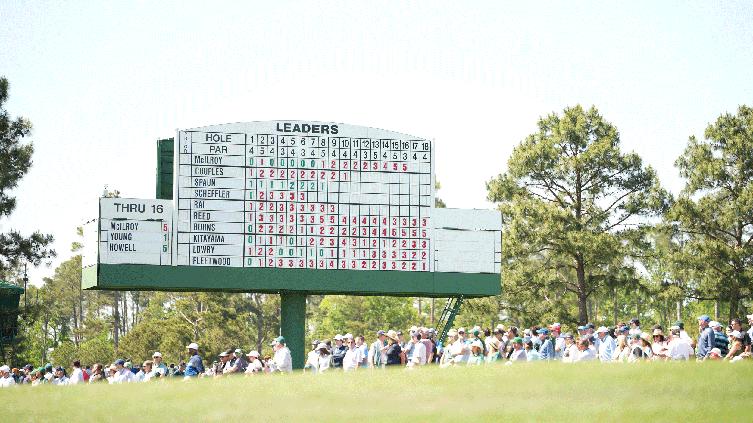 A general view of a leaderboard at The Masters during round one in 2026