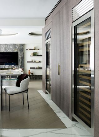 Kitchen cabinetry with wine fridge