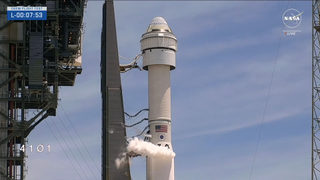 Boeing's Starliner Crew Flight Test capsule on the launch pad atop an Atlas V rocket