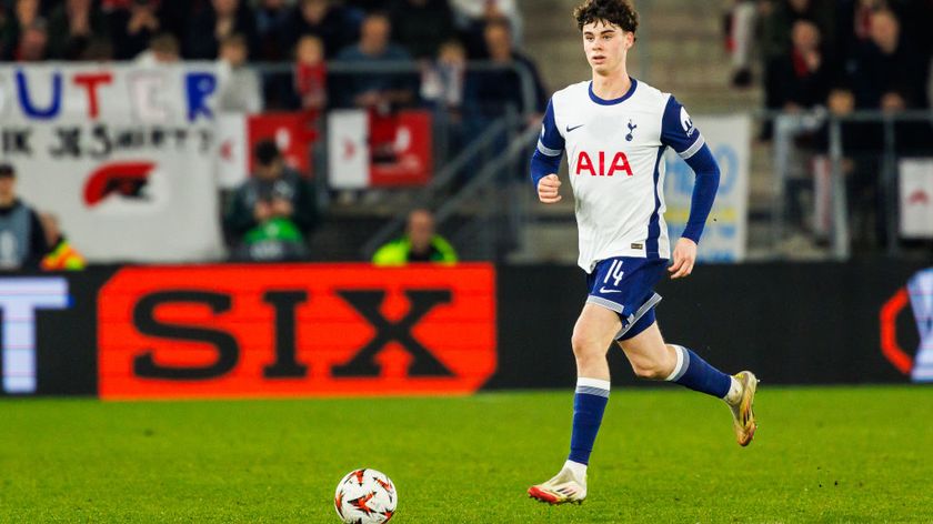 Tottenham Hotspur player Lucas Bergvall participates in the match at the AFAS Stadium for the UEFA Europa League