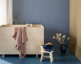 bathroom scheme featuring muted chalky shades