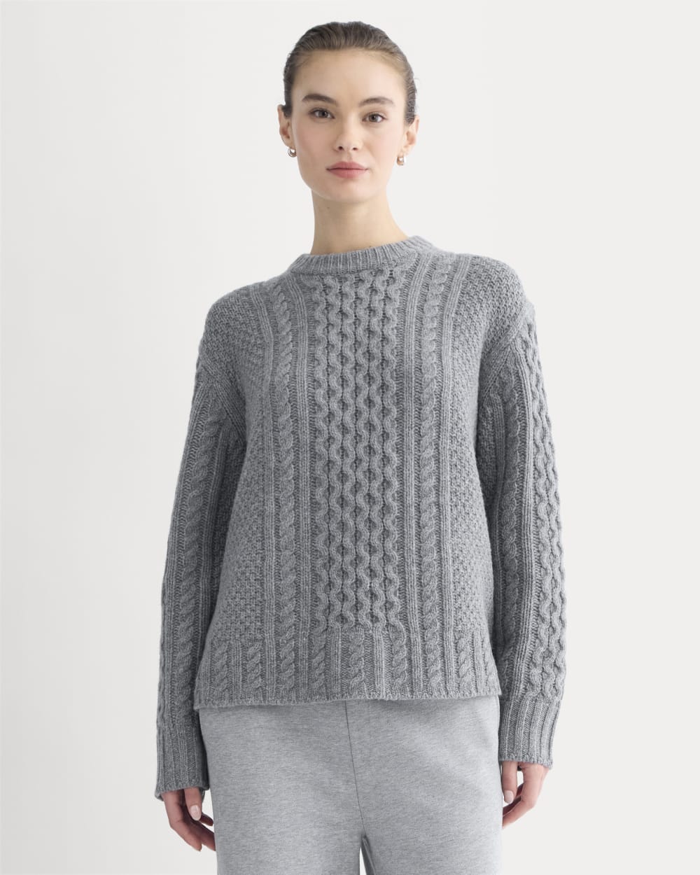 Cable Sweater in Luxe Merino | Heathered Mid-Grey - Xxs