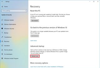 Windows 10 recovery settings
