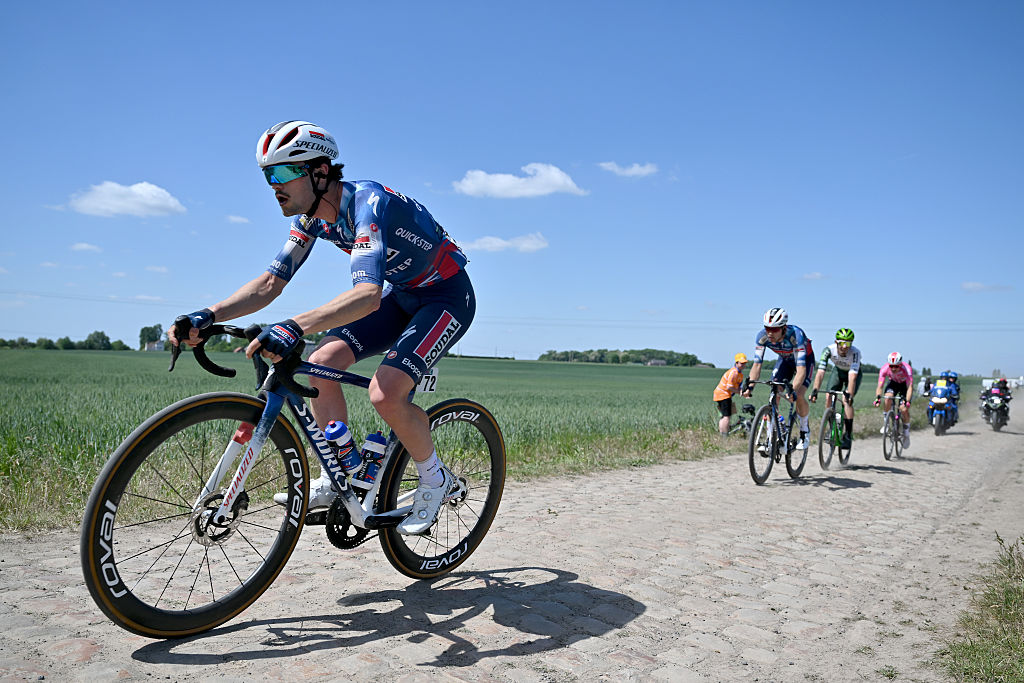 FAMARS FRANCE MAY 16 Antoine Huby of France and Team Soudal QuickStep competes in the breakaway during the 69th 4 Jours de Dunkerque Grand Prix des Hauts de France 2025 Stage 3 a 1542km stage from Valenciennes to Famars on May 16 2025 in Famars France Photo by Luc ClaessenGetty Images