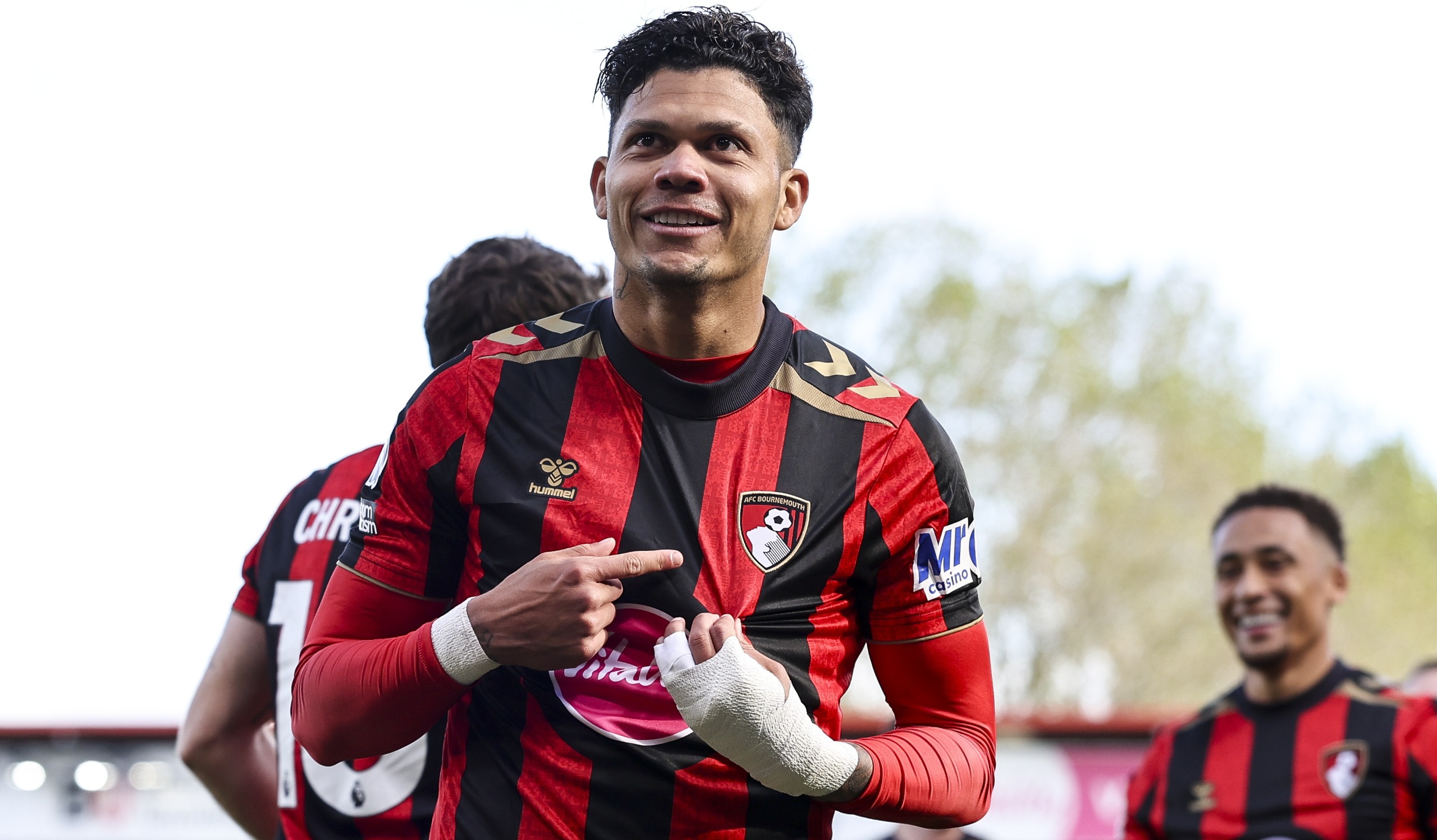 Evanilson celebrates after scoring to make it 2-0 to Bournemouth during the Premier League 2026/27 match against Sunderland at Vitality Stadium on October 18, 2026 in Bournemouth, England