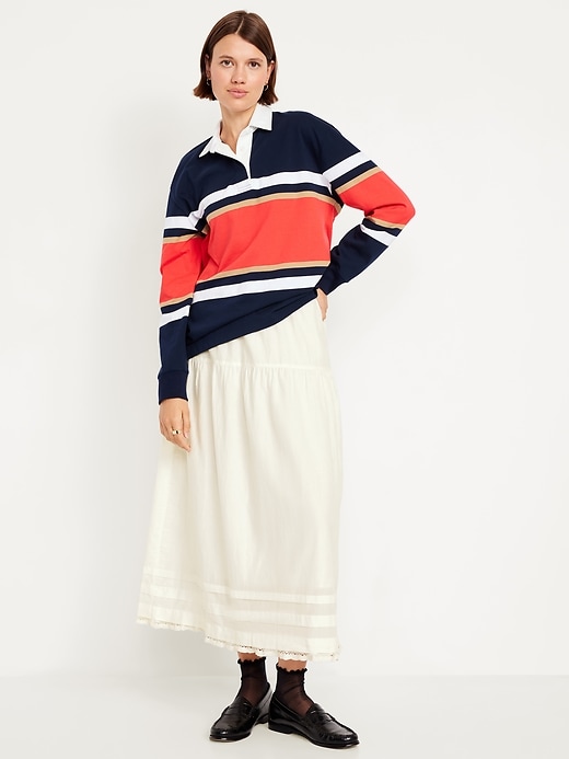 High-Waisted Tiered A-Line Maxi Skirt