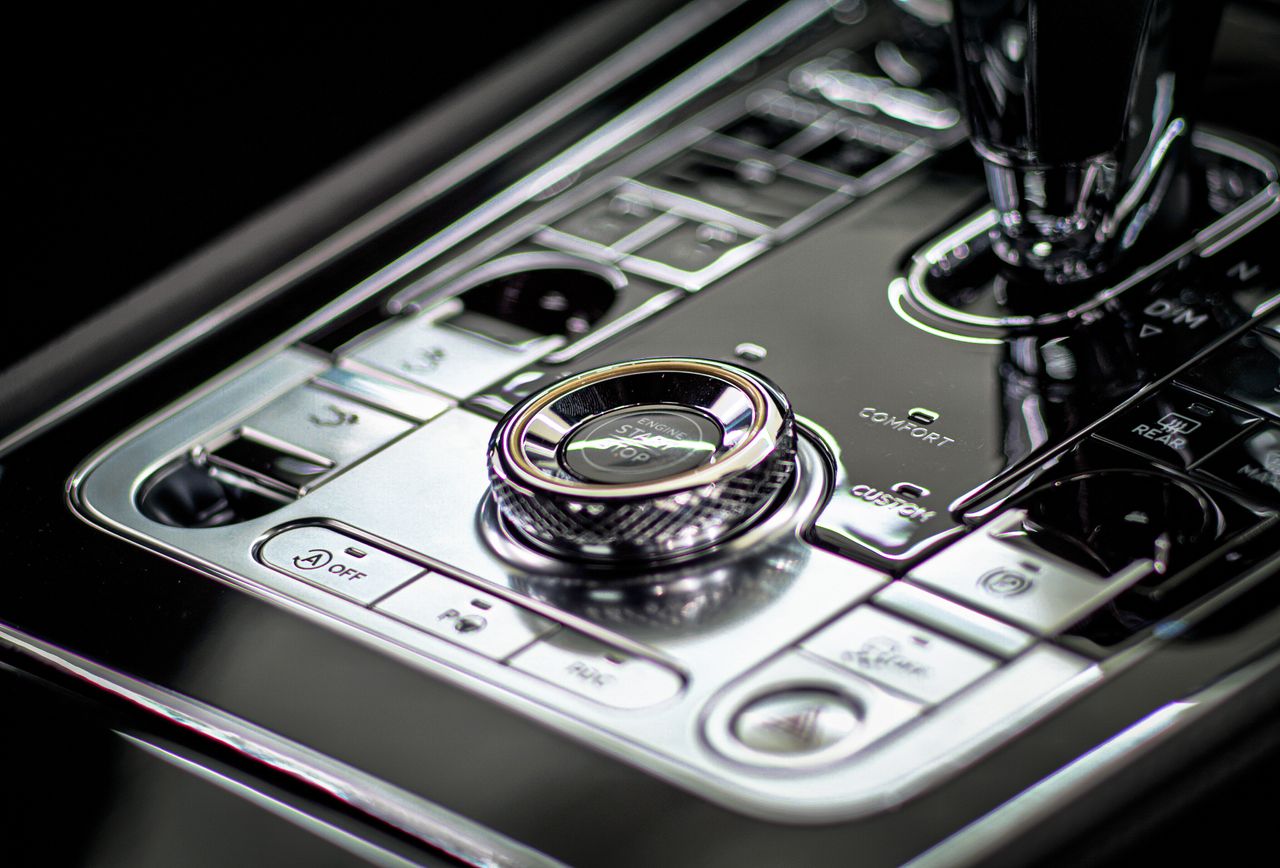 Modern gearbox panel of a supercar, taken with the Alice Camera