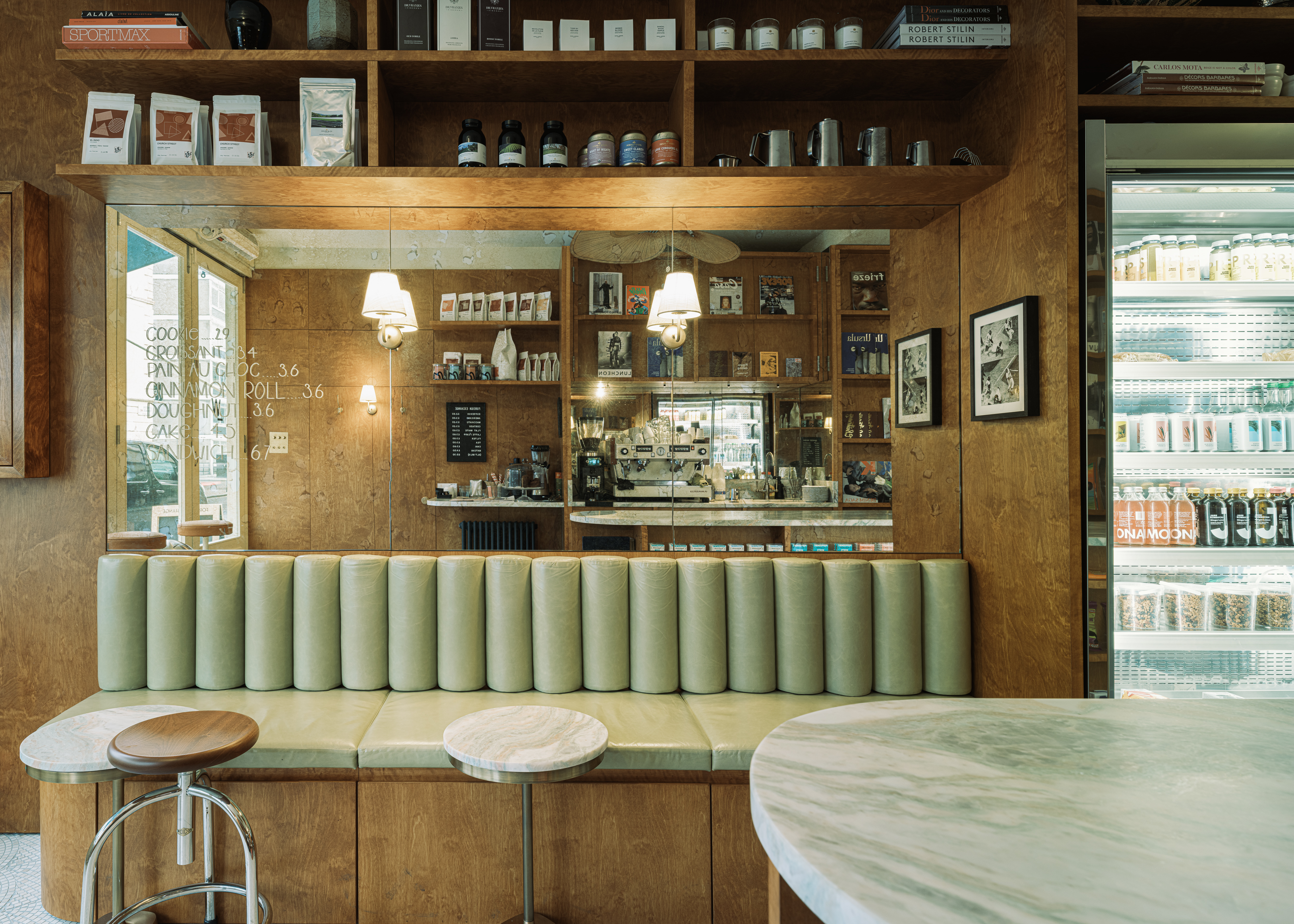 Wood and mint green cafe interior
