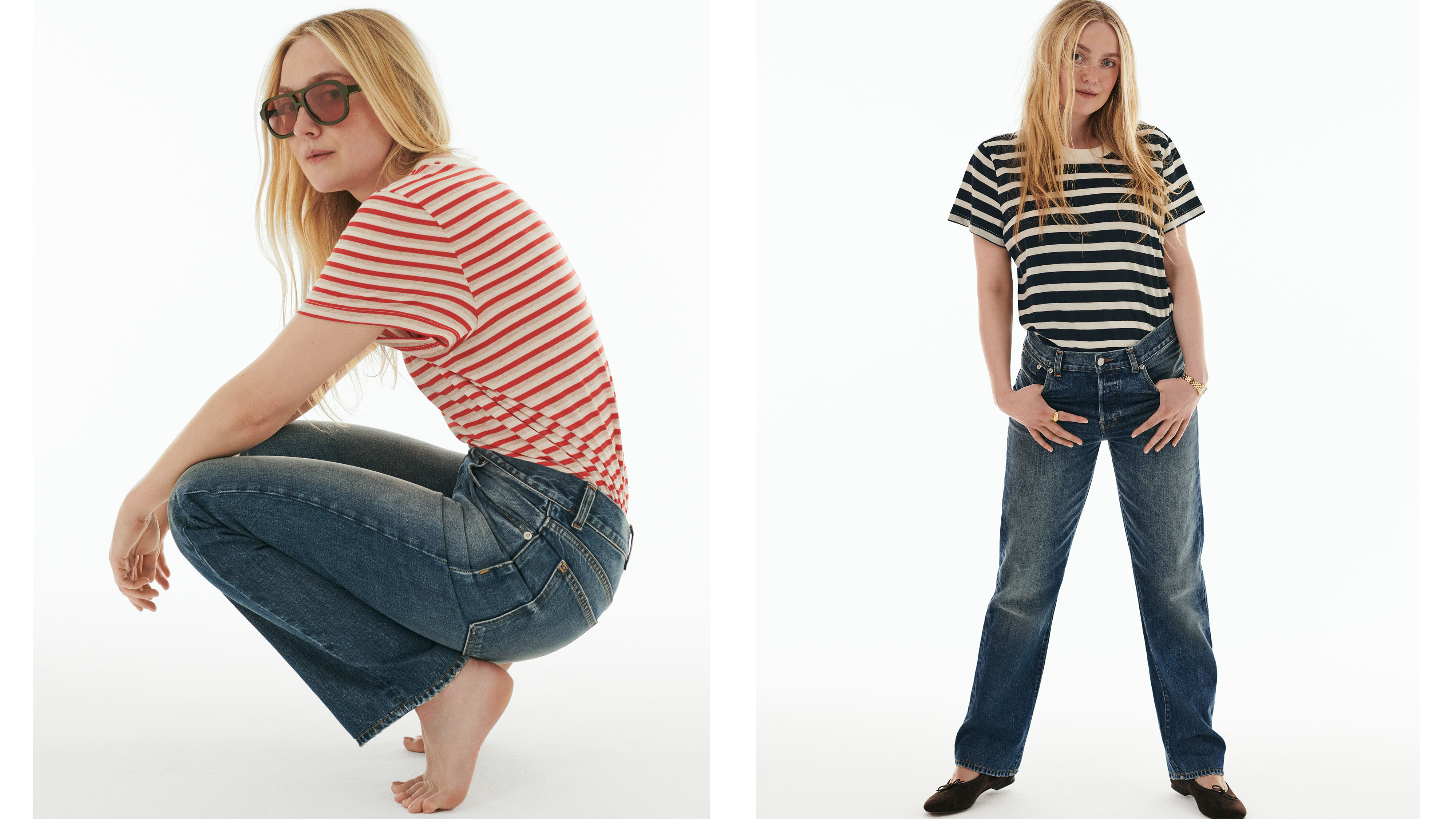 Dakota Fanning wearing her capsule collection with Madewell