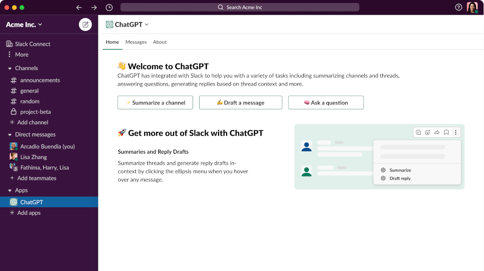 chatgpt in slack