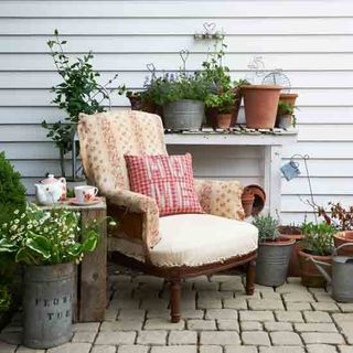 garden with flowers and chair