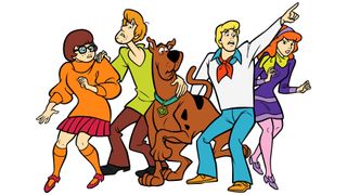 The Mystery Inc. gang: Velma, Shaggy, Scooby-Doo, Fred and Daphne (L-R)