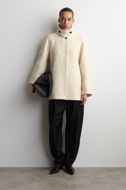 Mock-Neck Wool Short Coat