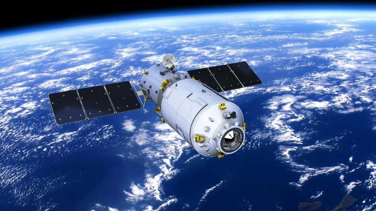 An artist&#039;s illustration of China&#039;s uncrewed Tiangzhou-1 cargo ship in orbit on its way to the Tiangong-2 space laboratory.