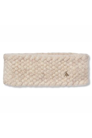 iceland fashion - cream marl knitted headband with gold bird logo