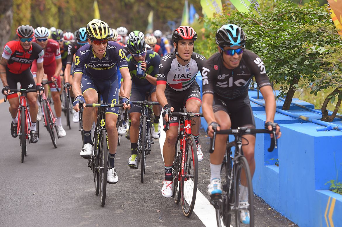 All smiles for Mikel Landa on the front