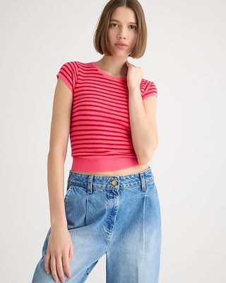 Ribbed Featherweight Cashmere T-Shirt in Stripe