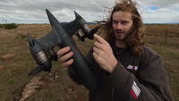 Ben Biggs of Drone Pro Hub showing off their drone before beginning the second day test flight