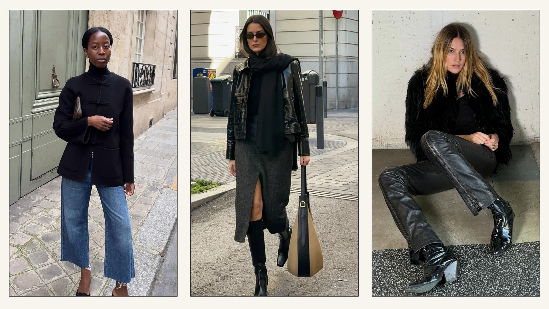 Collage of French influencers wearing 2026 jacket trends.